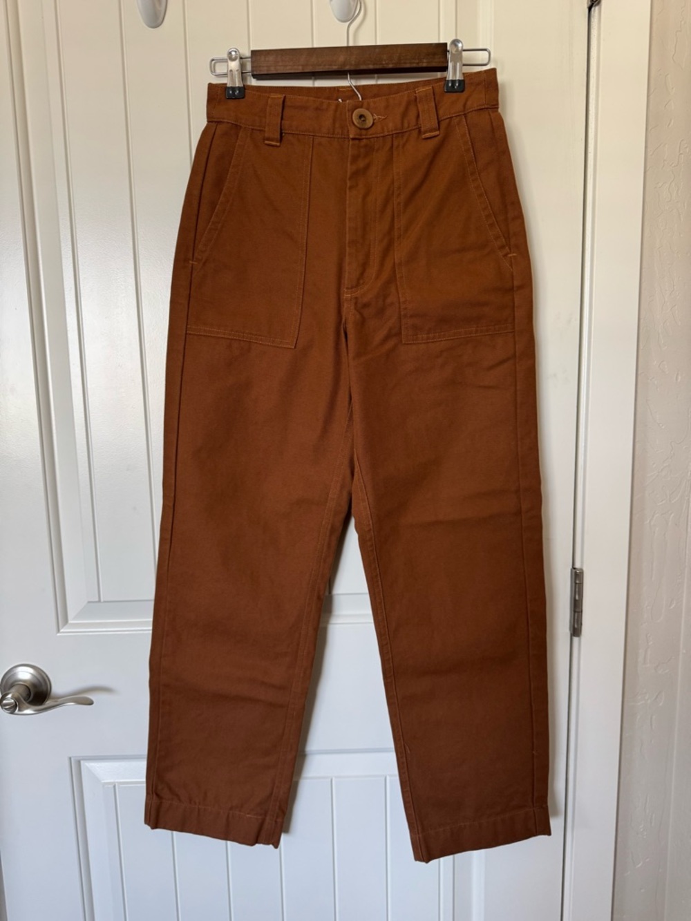 Beaton Linen Brand High-Waisted Utility Pant in Rust Brown, 100% Cotton, NWOT